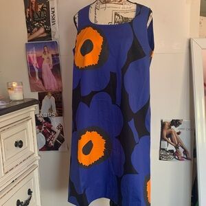 Marimekko Blue and Orange Floral Midi Dress